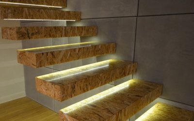 کف پله چوبی با نورپردازی مخفی؛ ترکیب زیبایی و ایمنی