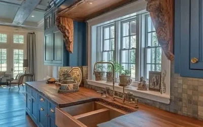 کابینت آشپزخانه آبی و رنگ چوب طبیعی؛ ترکیب آرامش و اصالت در ترند ۲۰۲۵