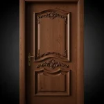 درب کلاسیک تمام چوب سفارشی با منبت‌کاری ظریف – صنایع چوب فن و هنر