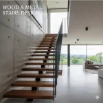 اجرای پله معلق با نرده فلزی و چوبی